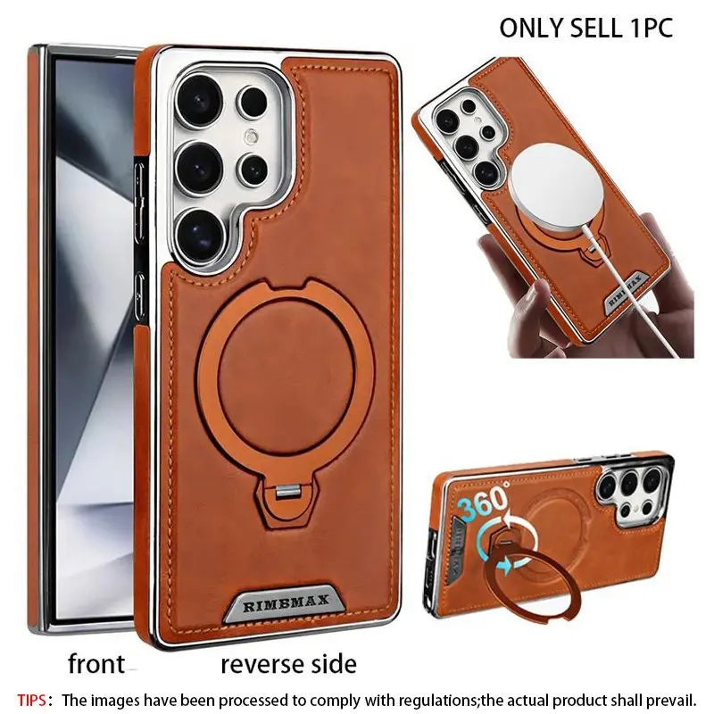 Luxury and High Quality 360 ° Rotating Bracket Leather Case Casing,For Samsung Galaxy S24 S23 S25 S26Ultra Plus Wireless Charging Phone Protective Back Cover Protector