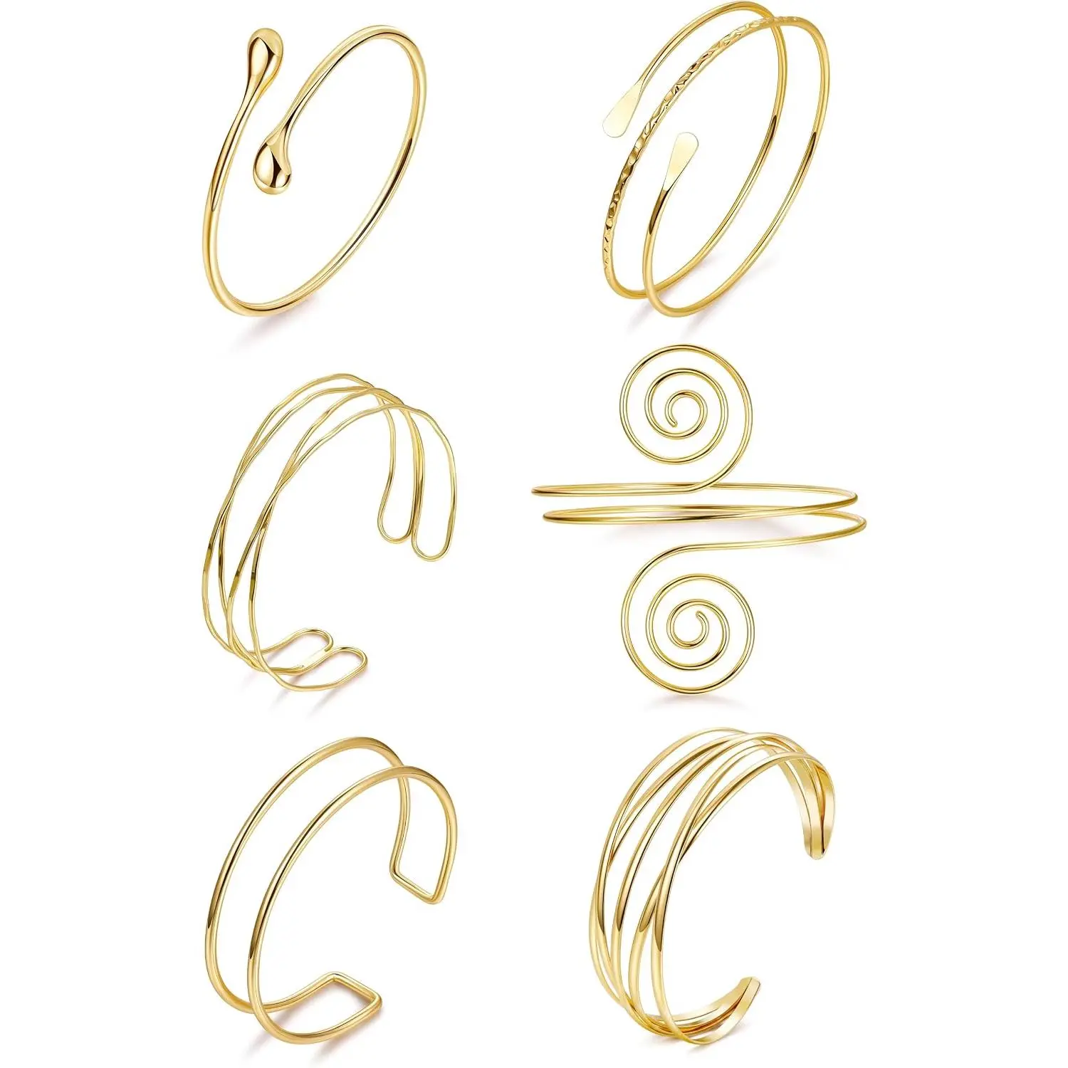 6 count Upper Arm Cuff Chunky Cuff Bracelets for Women Minimalist Coil Wire Arm Cuff  Open Wide Statement Bangle Bracelets  Sliver Cuff Bracelets Set