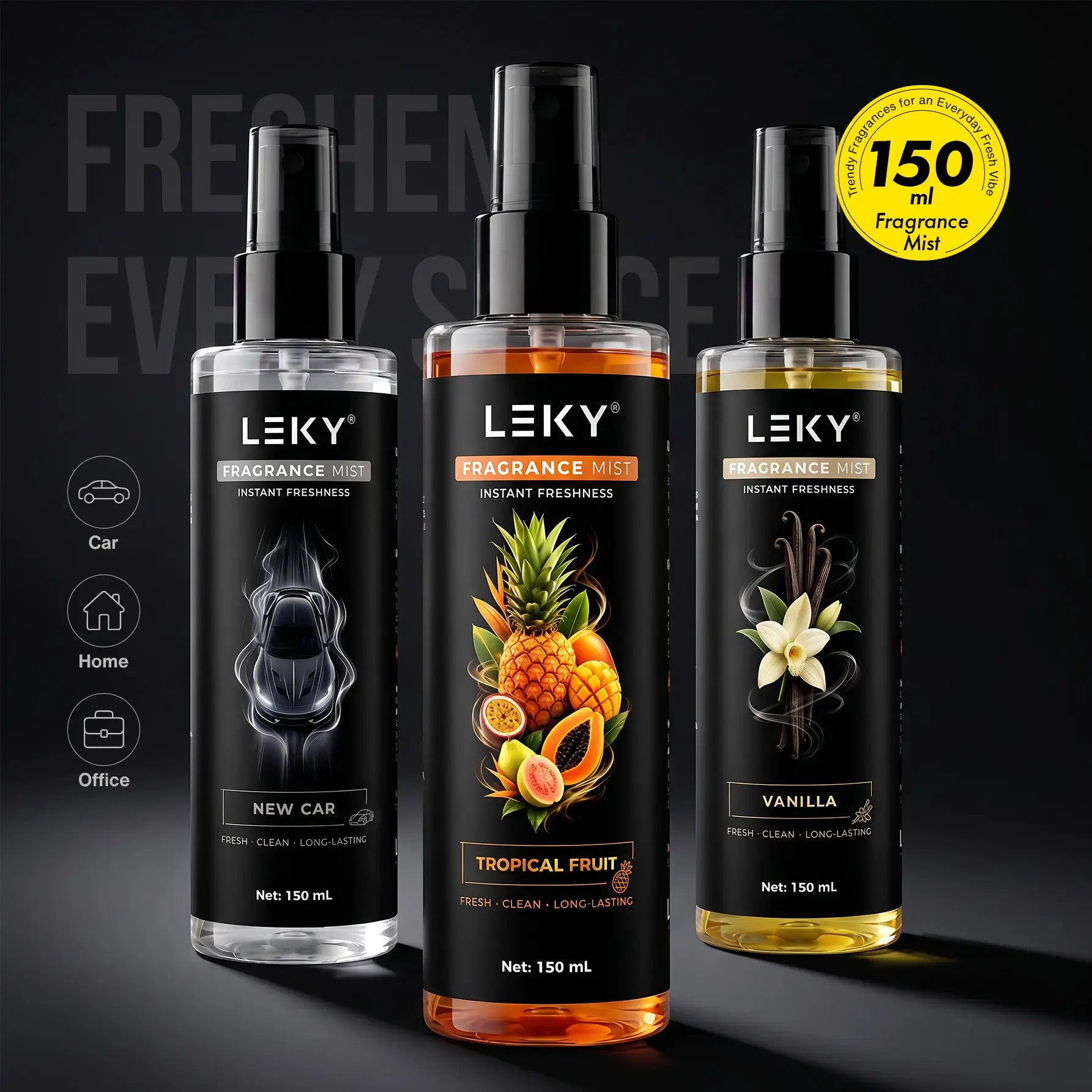 150ML Multi-Scents Fragrance Spray, Portable Car & Home Air Freshener, Long-Lasting Scent, Romantic Atmosphere, Flower & Fruit Scents