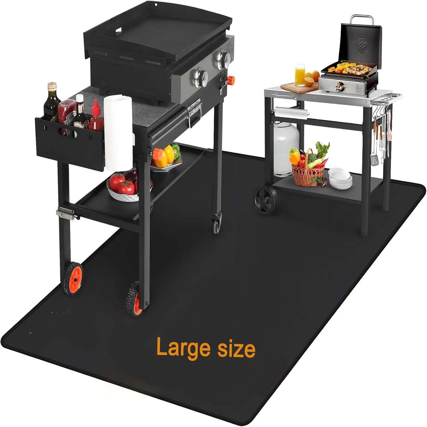 Large Under Grill Floor Mat for Outdoor Grill, Barbecue Accessories, Fireproof BBQ Mat, Outdoor Cooking Grill Pads Floor Mat, BBQ Protector for Decks Patios, Fits Most Griddles, Indoor Fireplace Mat, Grilling Accessories
