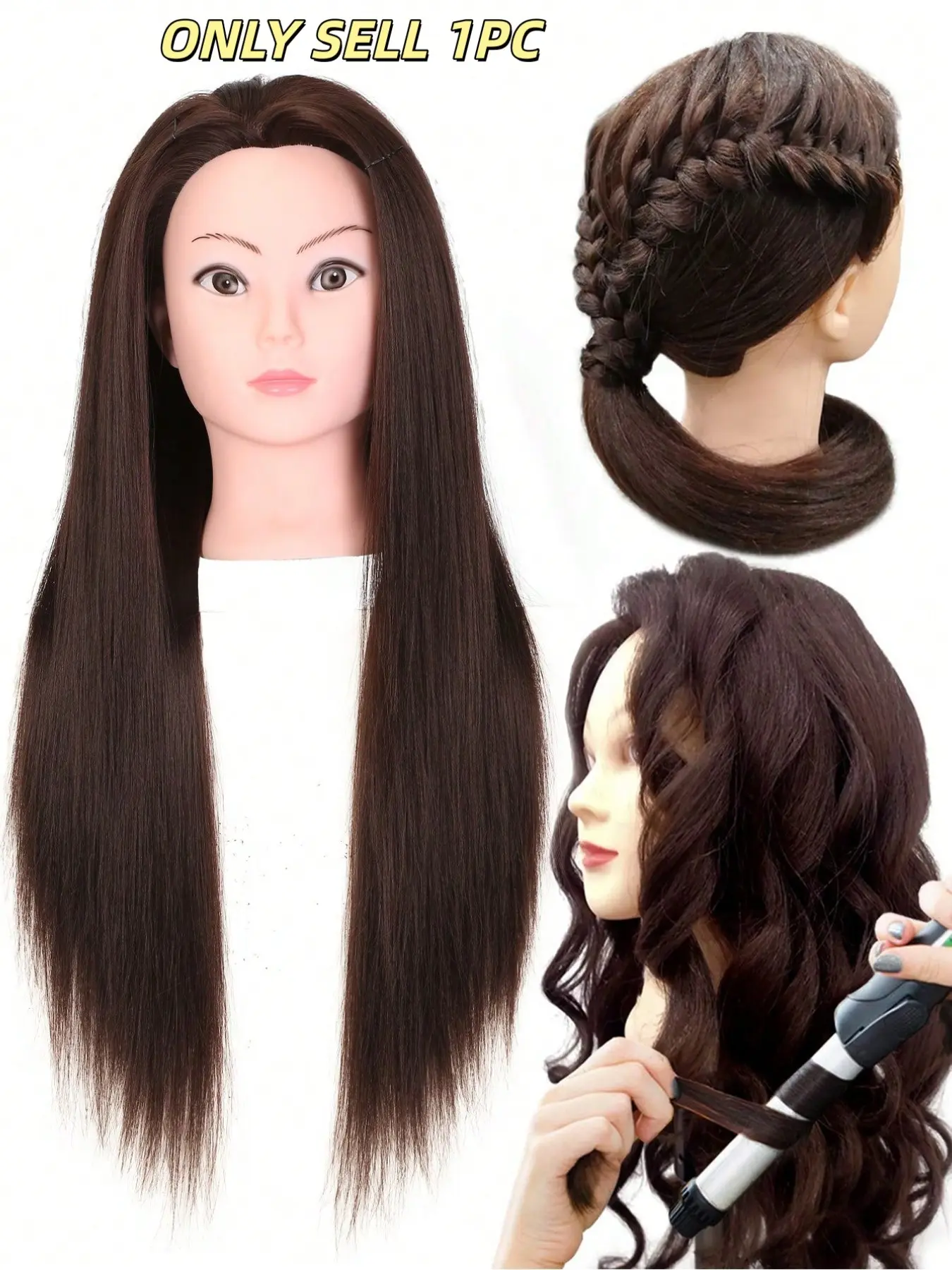26 Inch Slicked Back Style Hair Teaching Head, Cosmetology Mannequin Head, Straight Training Head, Styling Braid Curly Cut Practice Doll Head, Hairdressing Practice, Tools