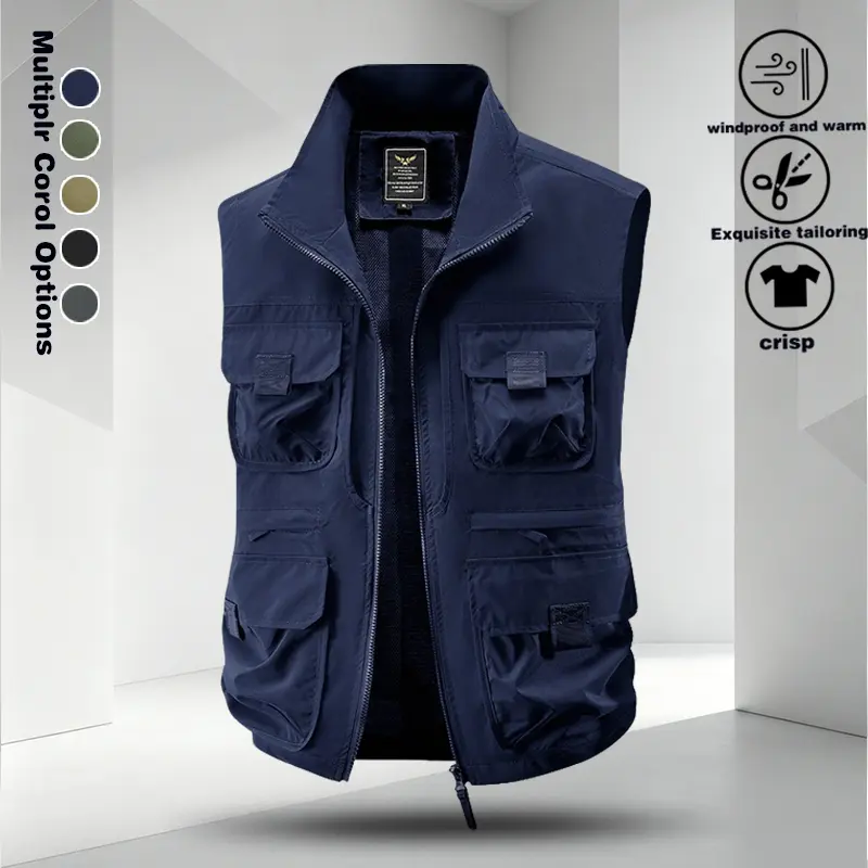Men's Lightweight Breathable Stand-up Collar Fishing & Photography Vest with Multiple Pockets for Spring/Summer - Sleeveless Tank Top or Capelet Jacket