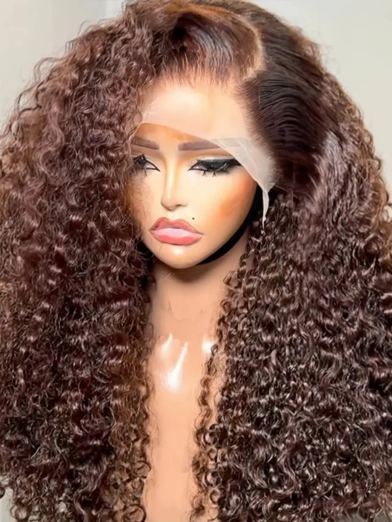 Brown Soft Long 26 Inch 180 Density Natural  Kinky Curly Front Lace Wig, Glueless Heat Resistant Synthetic Hair, Daily Wear Pre-plucked, Black Woman Wigs
