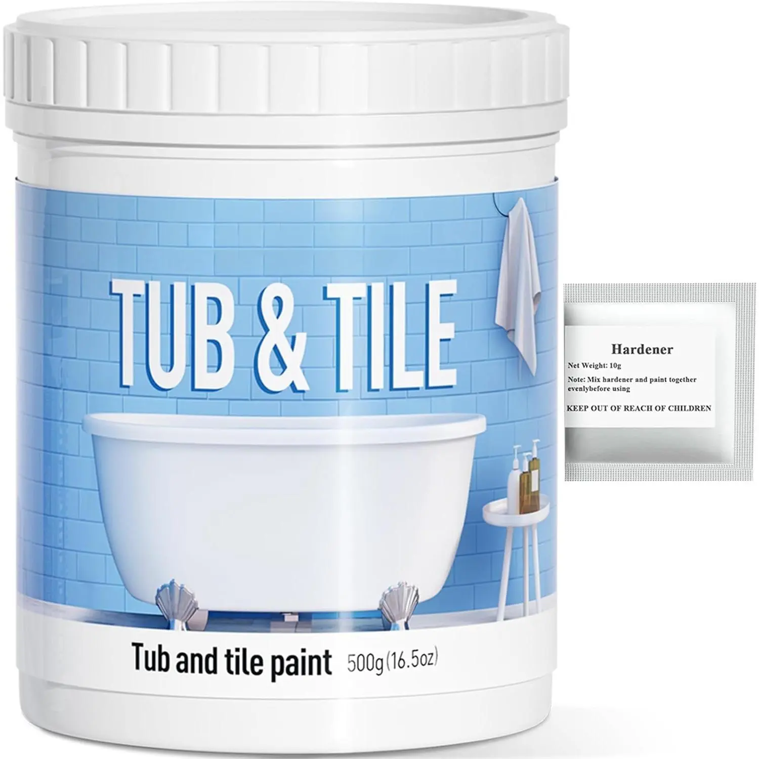 Tub and Tile Paint 16.5 oz, Tub Paint for Bathtub, Tile Refinishing with Hardener, Water Based, Low Odor, Semi-Gloss White, 25-30sq.f
