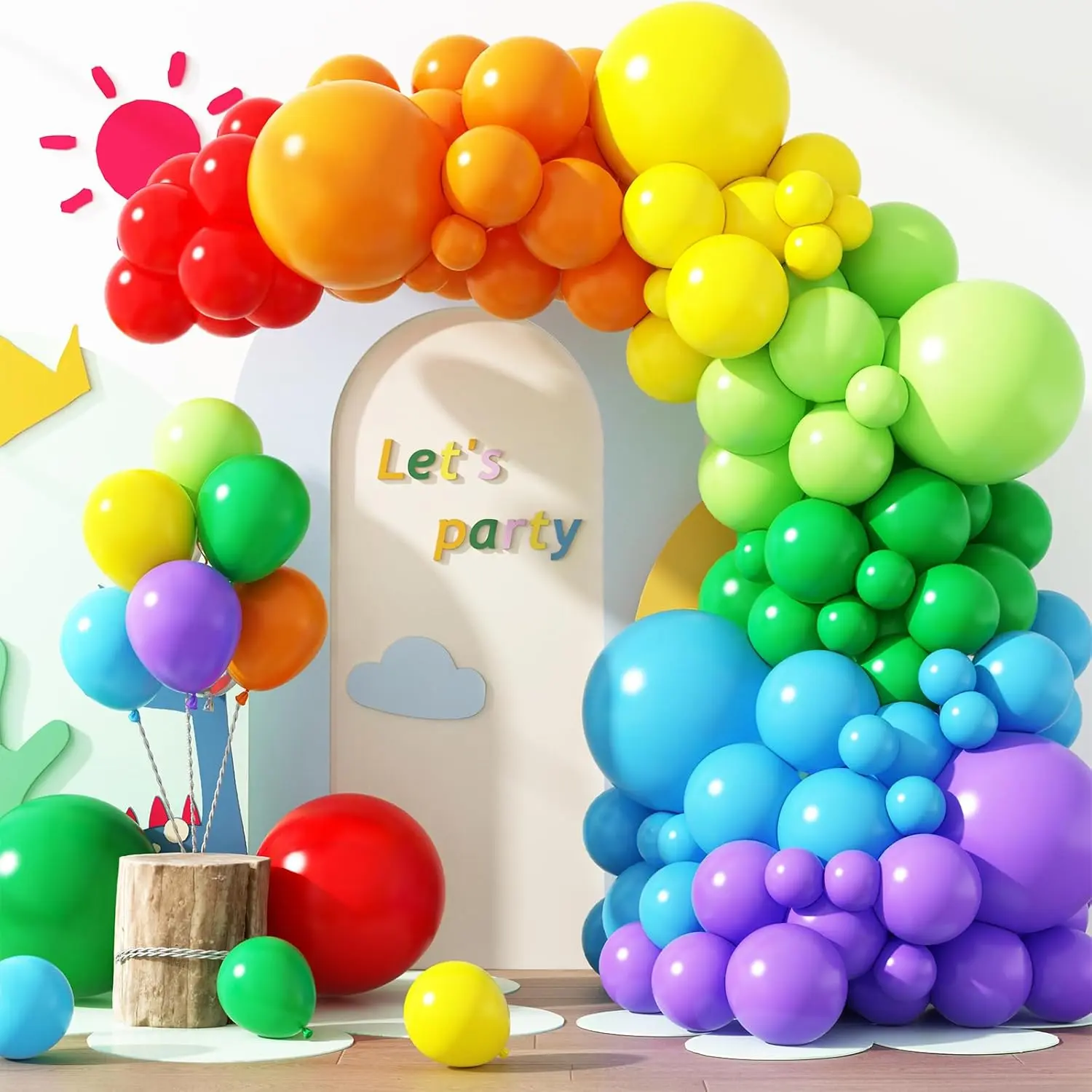 Colorful Multi-Sizes Balloon Arch Kit with Pump - 129pcs Latex Balloons (18in, 12in, 10 inch, 5in) for Happy Birthday Party Decor