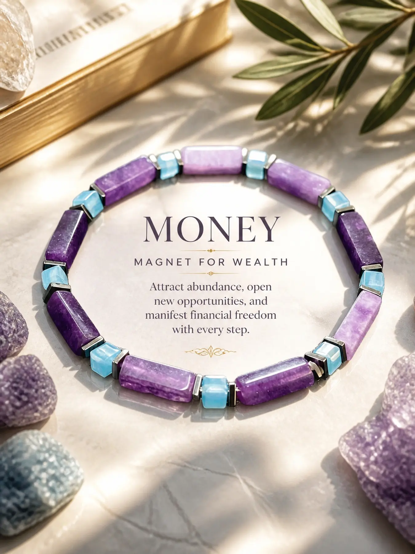 Purple Amethyst Style Beaded Bracelet for Women, Natural Stone Inspired Stretch Bracelet, Elegant Crystal Accent Jewelry, Good Luck Inspired Gift