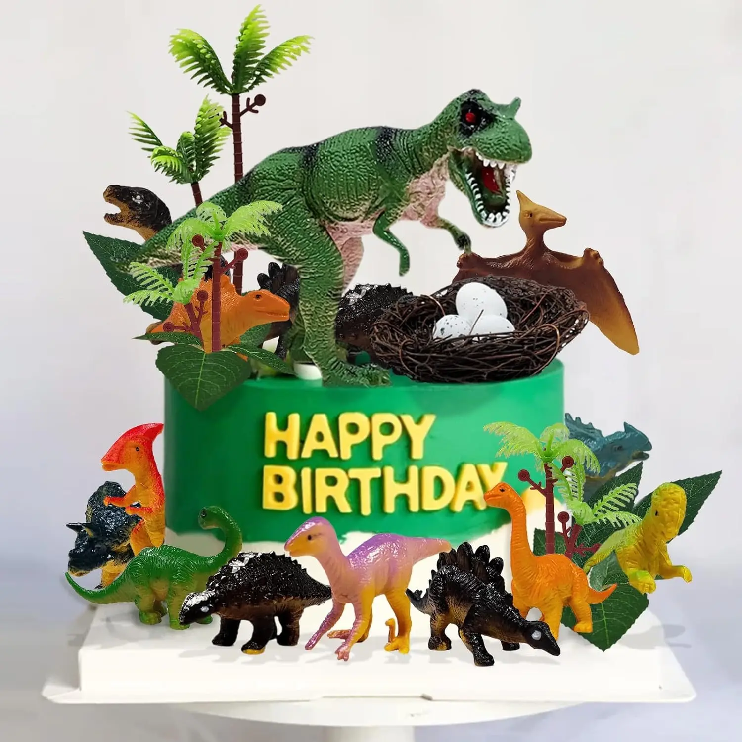 T-Rex Theme Birthday Cake Decoration Supplies, Dinosaur Cake Decorations, Dinosaur Egg Leaf Replica, Party Table Centerpiece, Ideal for Men's Birthdays, Unique Gift Idea