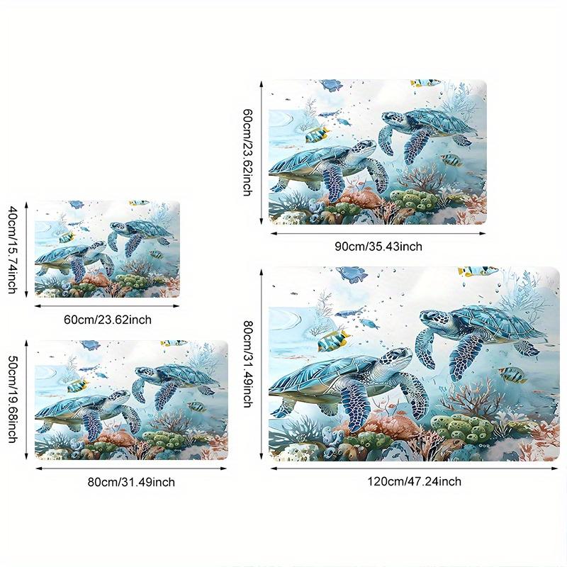 Ocean Theme Welcome Doormat with Sea Turtle & Seagrass Design Non-Slip Polyester Mat for Indoor Outdoor Use Bathroom Kitchen Laundry Room Coastal Home Décor Vibrant Pattern Easy Maintenance Sea Turtle Decor