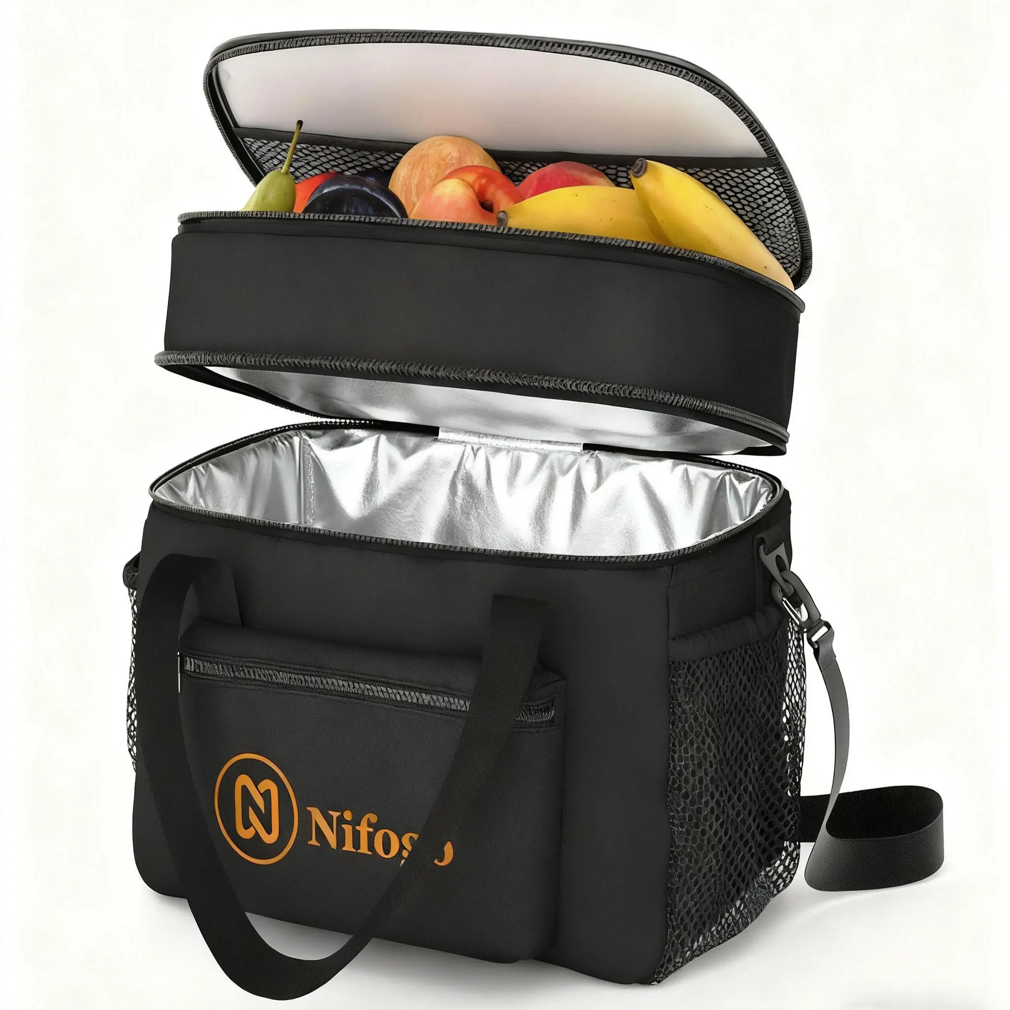 Nifogo 15L Durable Insulated Zipper Lunch Bag for Women, Polyester Water-Resistant Portable Cooler Tote, Practical Large-Capacity Versatile Bag for Work, Picnic, Durable Insulated Bag