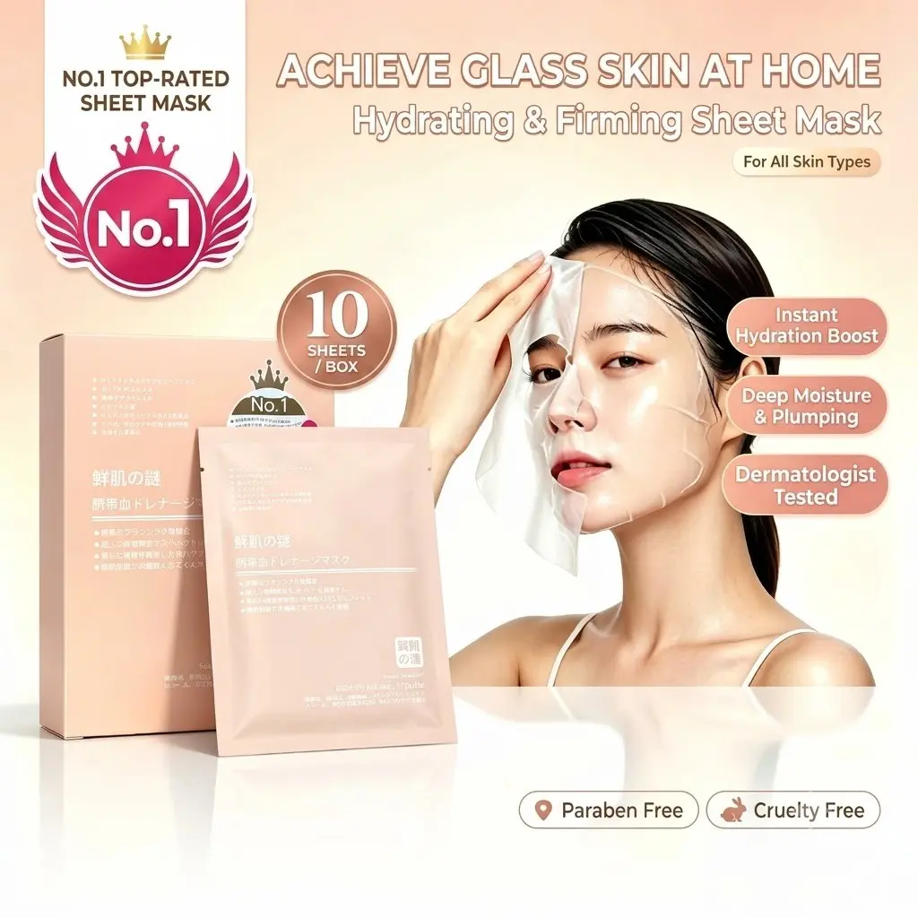 Glass Skin Hydrating Sheet Mask (Pack of 10), Japanese Facial Mask for Deep Moisture & Firming, Skincare Sheet Mask for Dry & Rough Skin