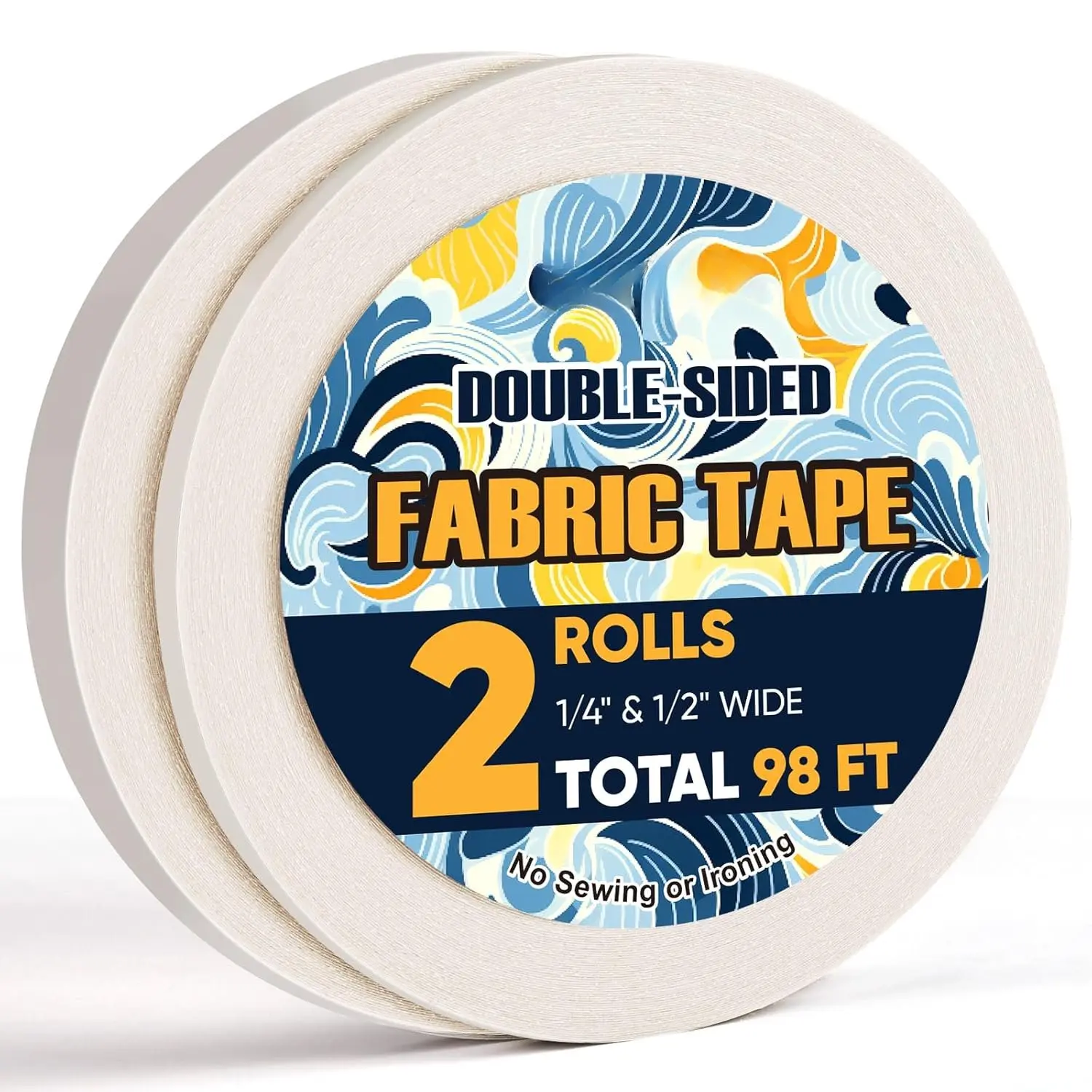 2 Rolls Double Sided Fabric Tape,1/3-1/2IN 98 FT Hem Tape No Sewing No Iron | Clothing Tape for Fabric Bonding & DIY Crafts, Quick Clothing Repairs