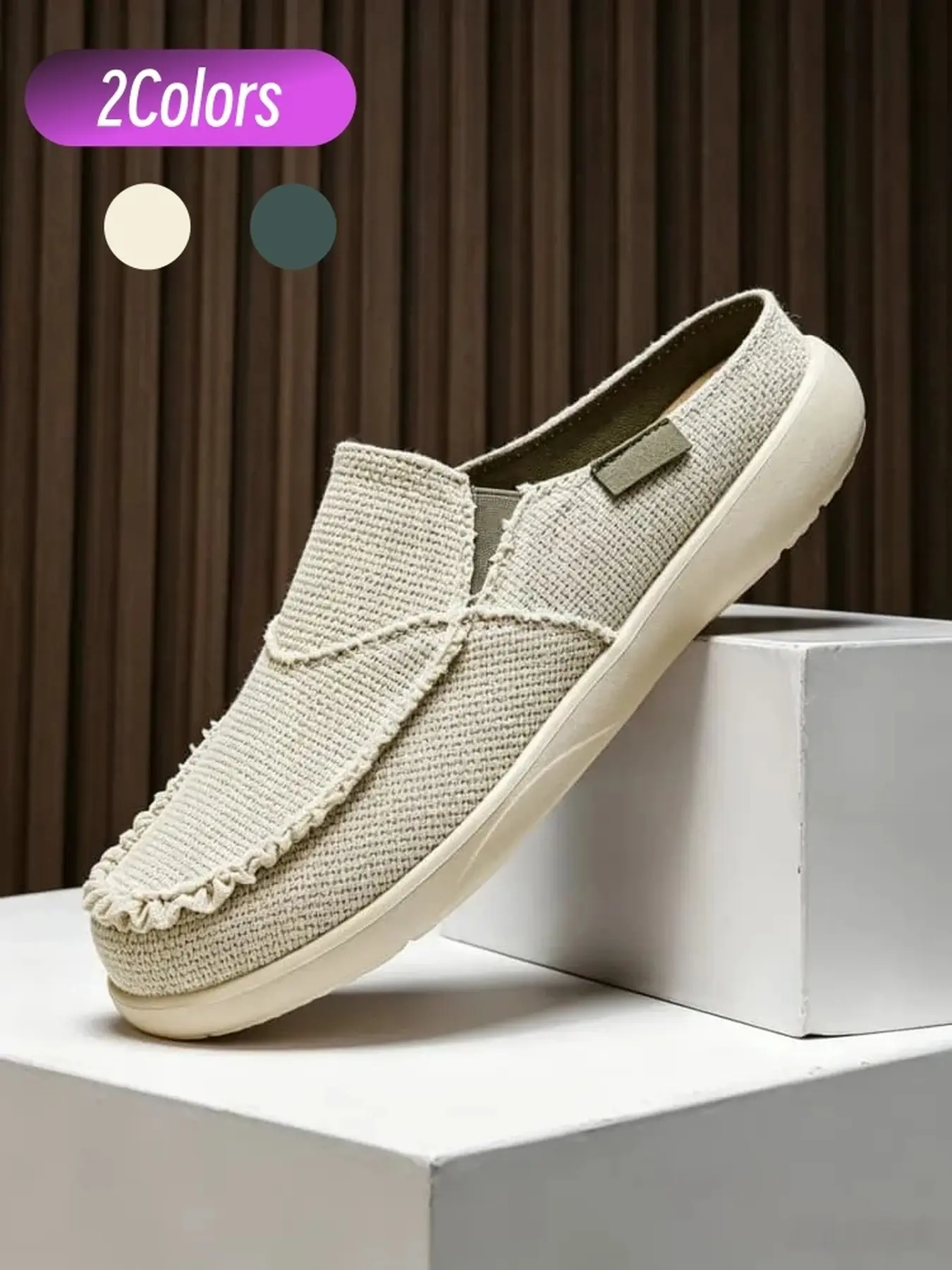 Men Vintage Frayed Canvas Lazy Backless Slides Sweat-absorbent Breathable Cork Insole Lightweight EVA Anti-slip Platform Versatile Backless Casual Shoes For Home Commute Outings