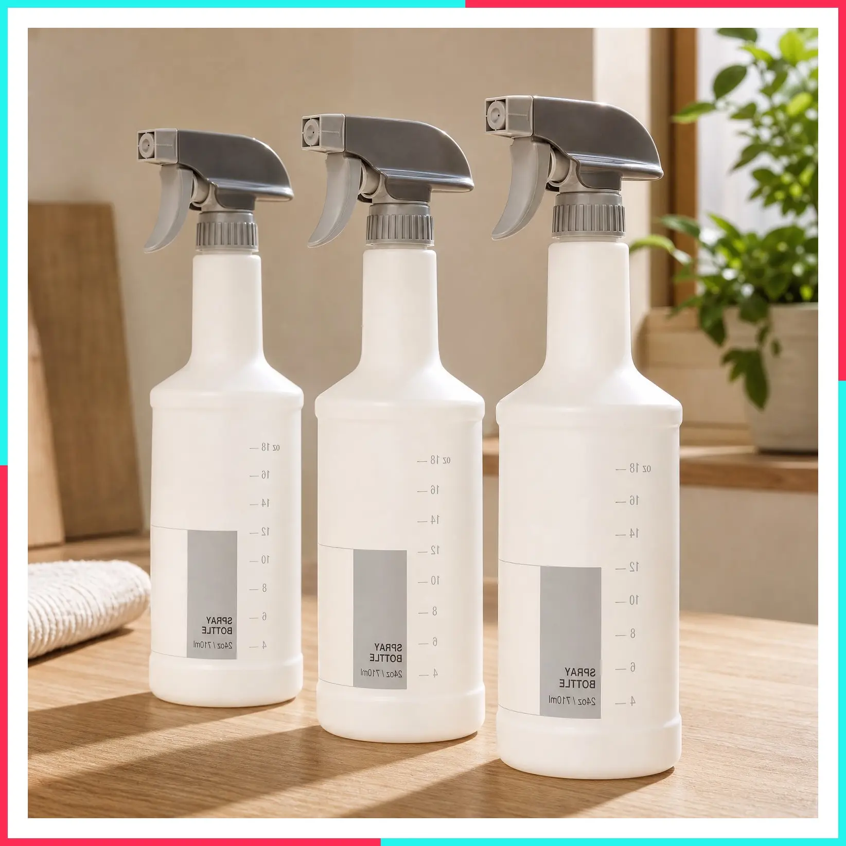 24 oz Empty Plastic Spray Bottles for Cleaning Solutions, 3 Pack - Heavy Duty Reusable Household Spray Bottles with Measurements and Adjustable Leak-Proof Nozzle