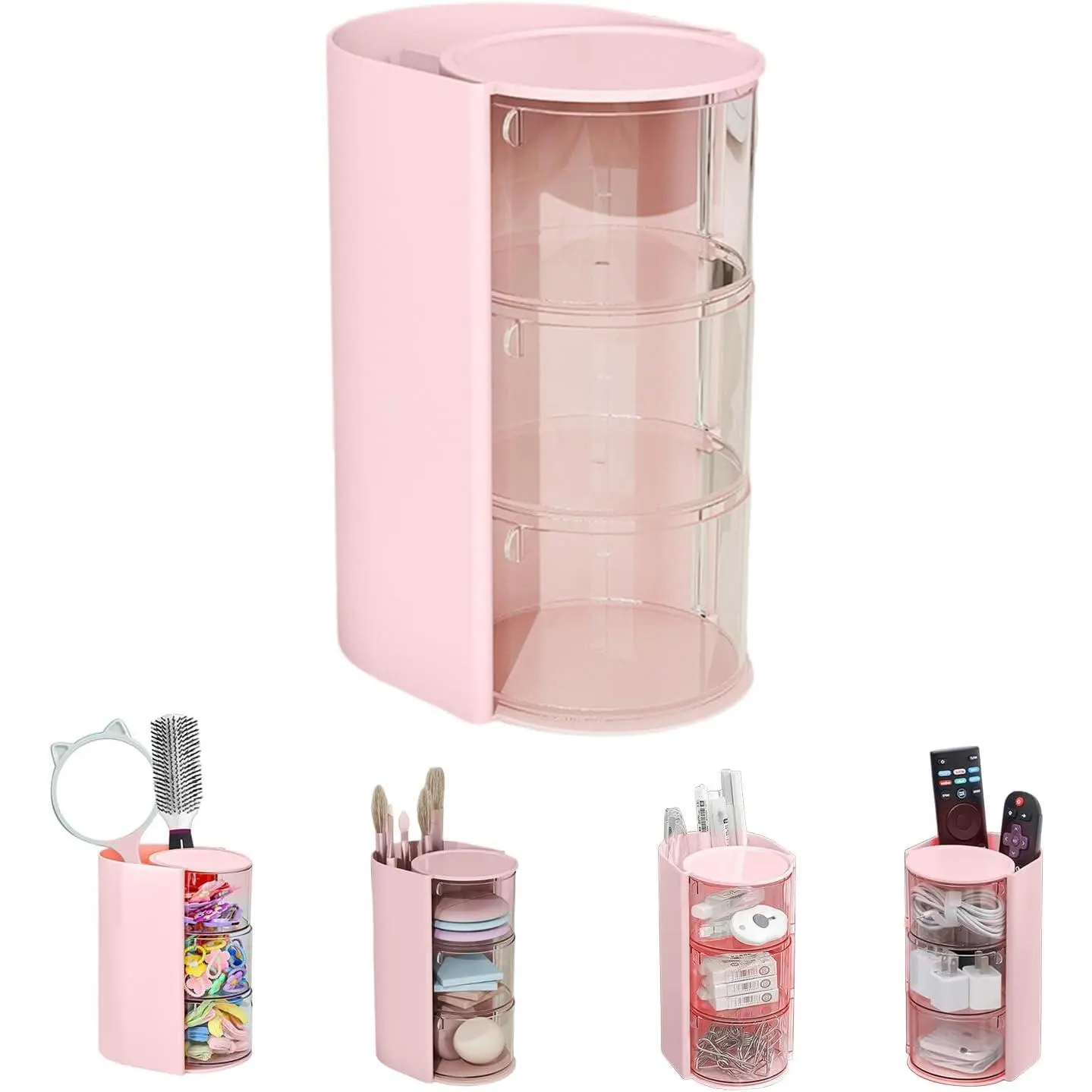 Hair Accessories Organizer,Rotating 3-Tier  Storage Tower,Multifunctional Rotatable Holder for Hair Accessories,Hair Clips,Bows,Scrunchies,Makeup Brush Holder,  Accessories