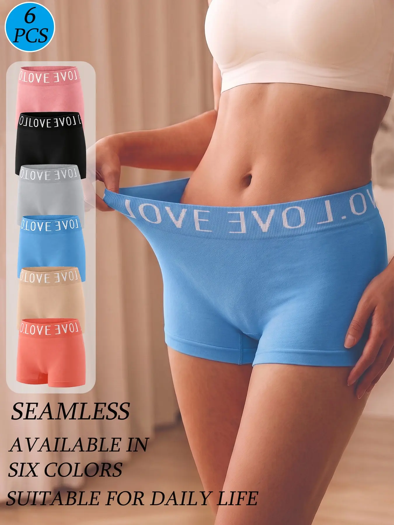 6 Pack Women's Seamless Boyshort Underwear High Waisted Stretchy Soft Briefs for Everyday Wear and Daily Comfort