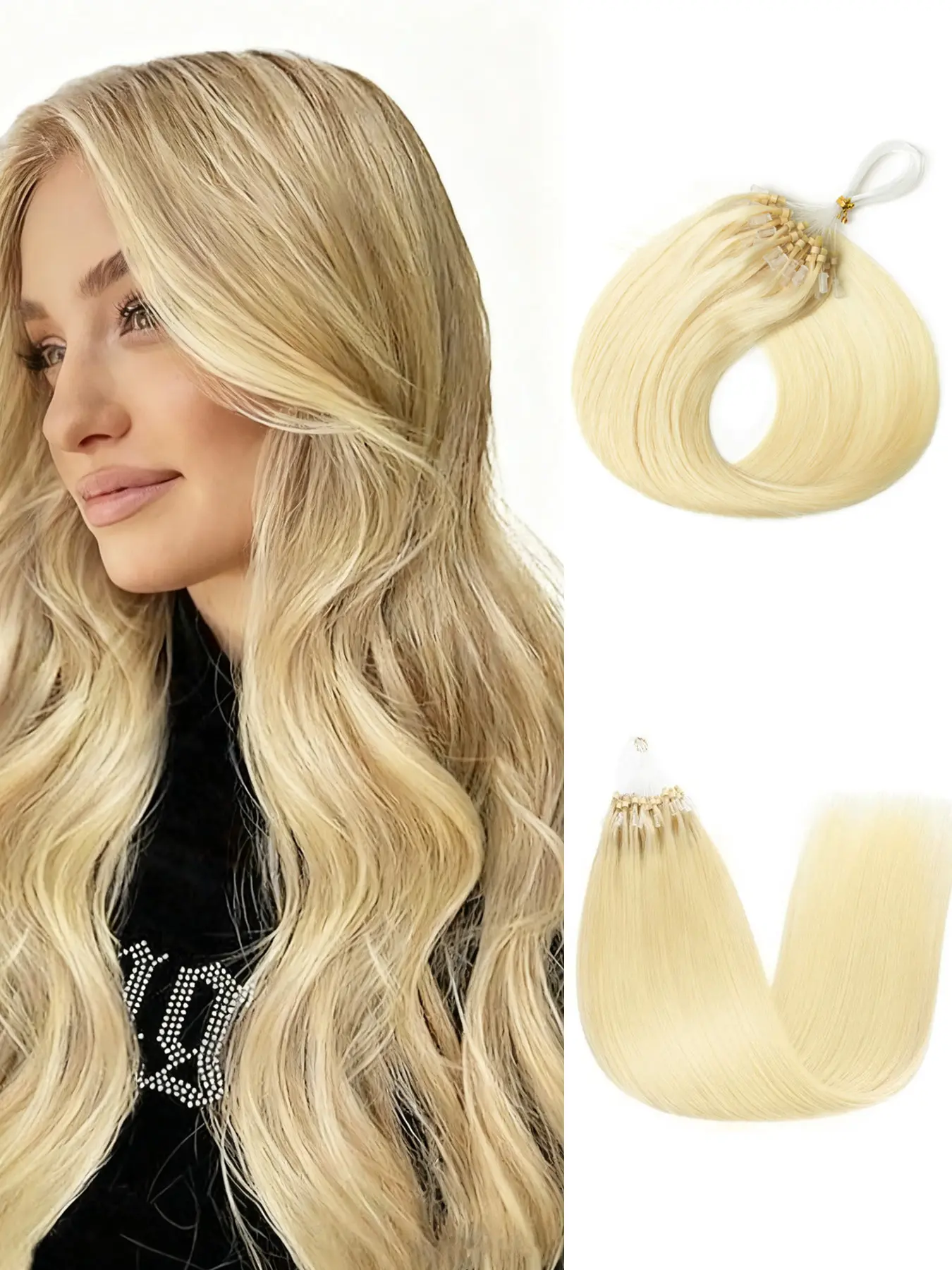 613 color Hair Extensions Platinum Blonde Micro Loop Human Hair Extensions Straight Microlink Hair Extensions Human Hair 100 Strands 100g/Pack for Women