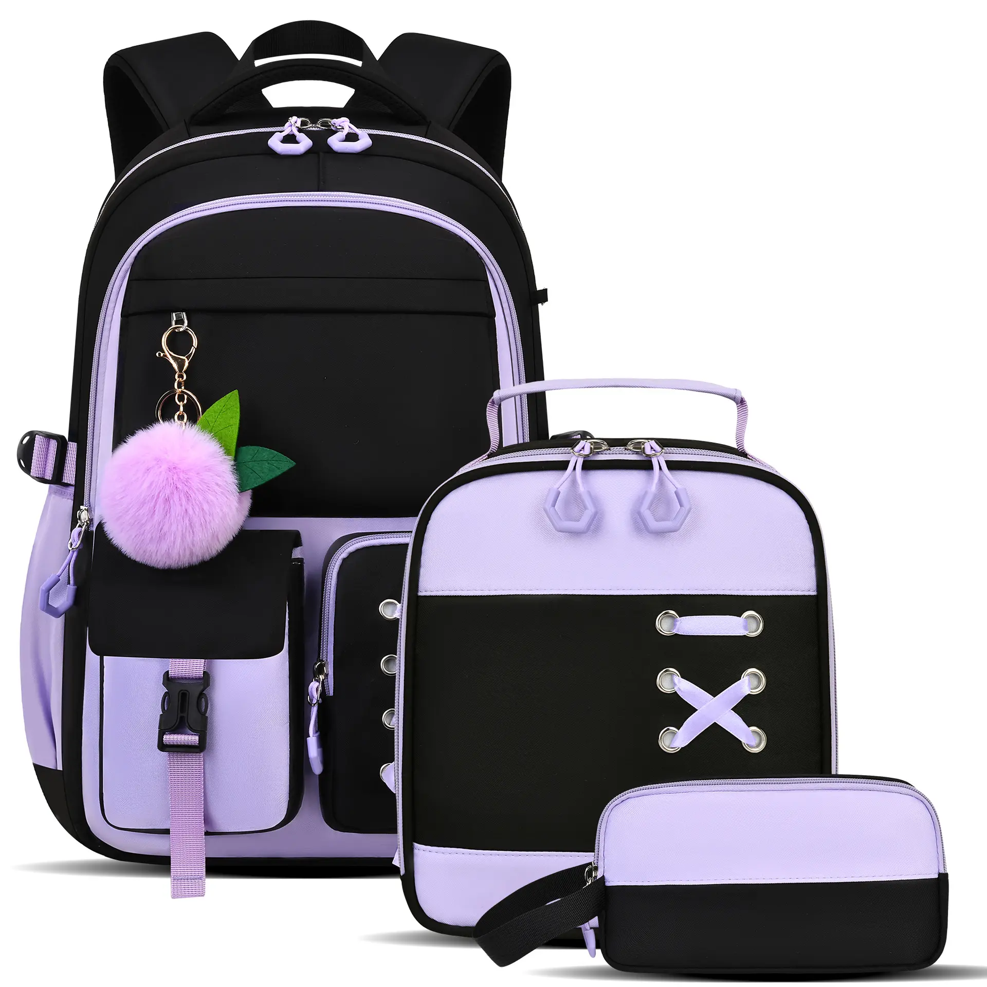 Middle School Girls 3 Piece Pink School Backpack Set Large Capacity Ergonomic Weight-Reducing Spine Friendly Design Durable Multi-Compartment Casual Student bag for Back to School & Daily Campus Use