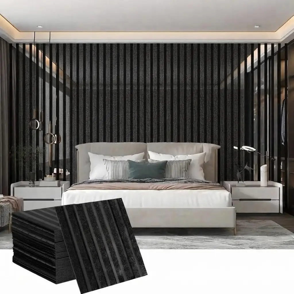 3D Self-Adhesive DIY Wood Grain Accent Wall Panels, 20 Pieces, Mirror Metal Finish, Waterproof, Easy Installation, for Living Room TV Background