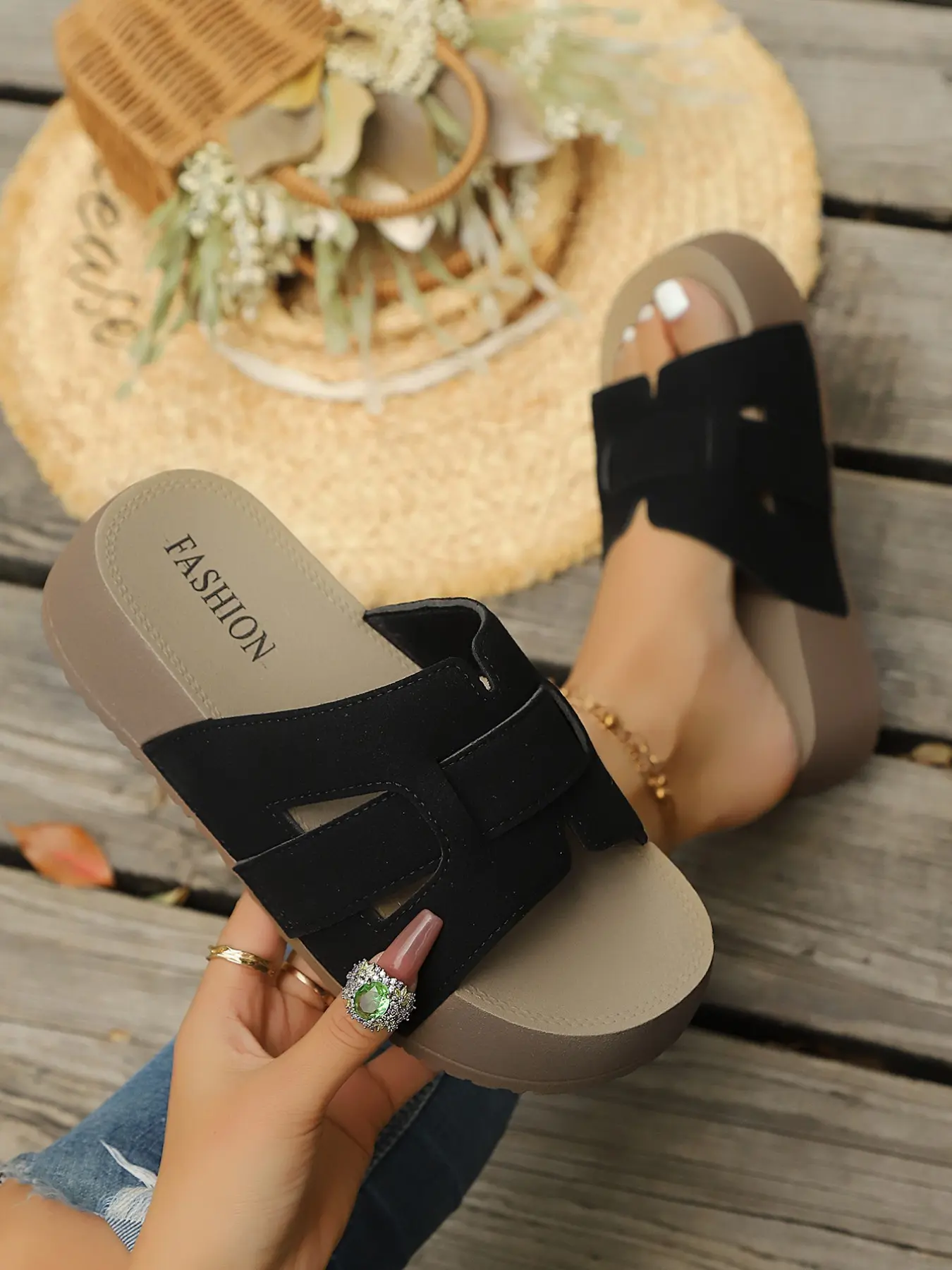 Summer New Dual Buckle Thick Soled Sandals, Soft Anti-Slip Height-Increasing Beach Slippers, Casual All-Season Footwear
