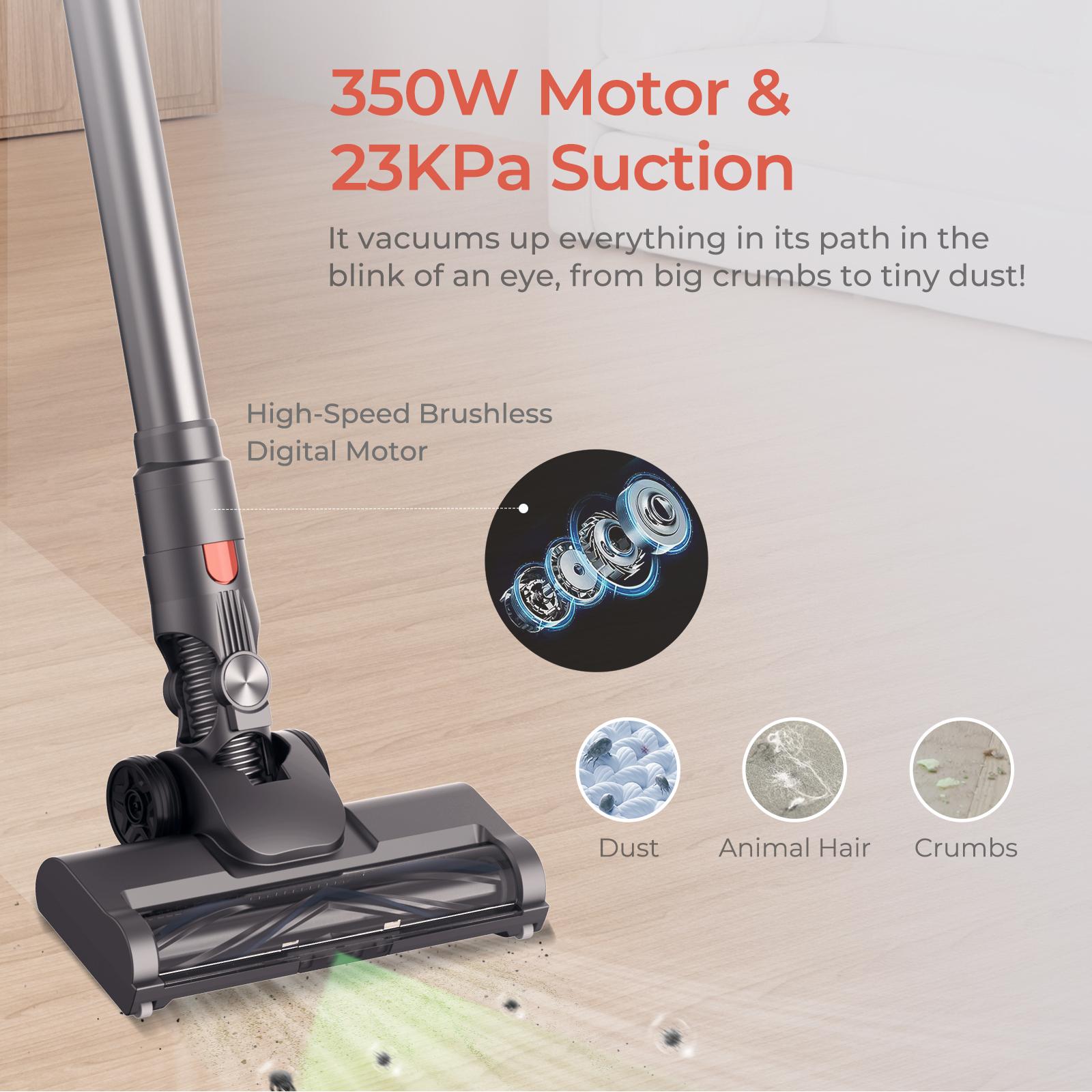JIGOO C200 Cordless Vacuum Cleaner, 23KPa Suction, 40min Runtime, 2 Work Modes, Telescopic Metal Tube & LED Headlight