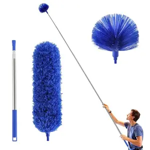 Cobweb Duster with Extension Pole, Washable Cleaning Duster Kit, 2 Duster Heads, Corner Brush, Telescoping Pole for Ceiling Fan, Duster Set