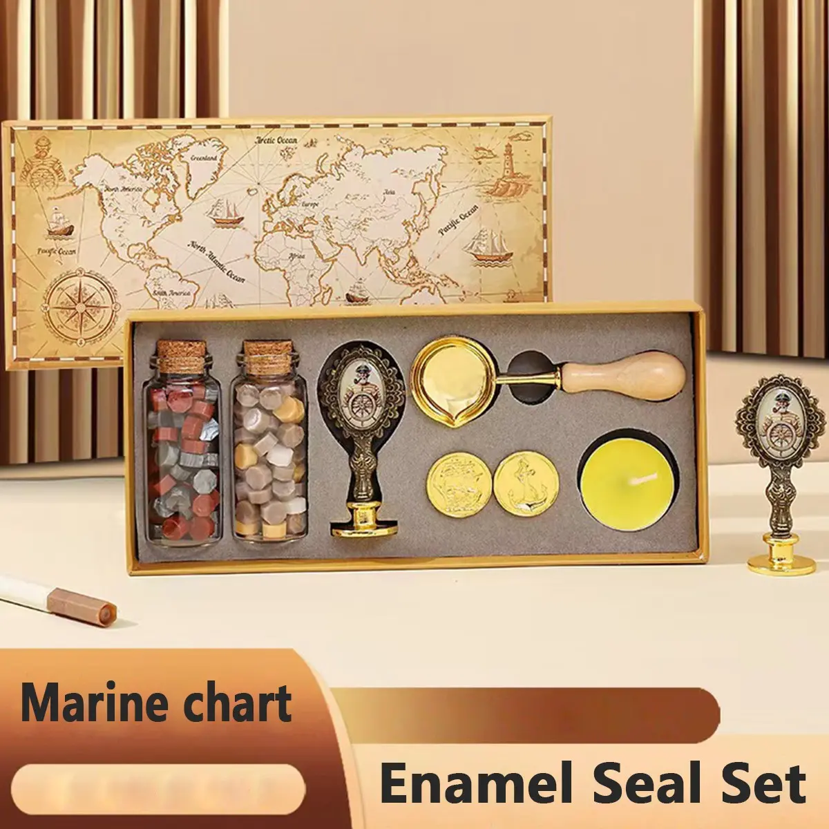 Seal Wax Stamp Set with Map Pen, Complete Seal Wax Beads Gift, Elegant Seal Wax Souvenir, Birthday Present, Perfect for Collectors