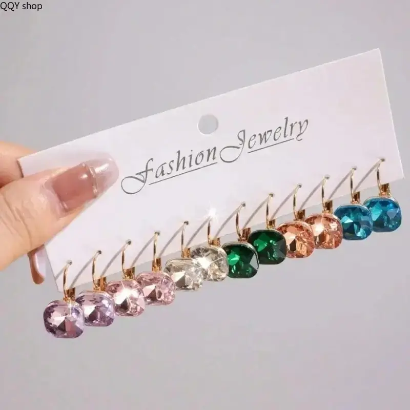 Crystal Dangle Earrings for Women, 6-Pair Colorful Glass Set, Sparkling Accessories for Daily Wear, Anniversary Thoughtful Gift, Accessories For Women, Dangle Earrings Set, Fashion Dangle Earrings