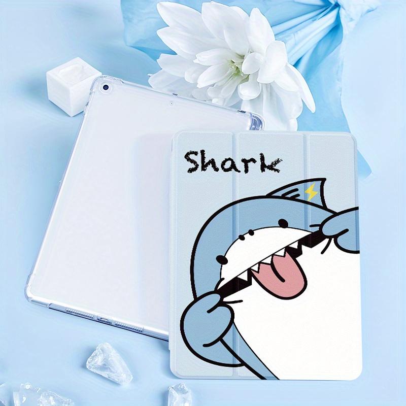 Cute shark pattern, with adjustable stand and pen slot, foldable non-slip TPU protective case, suitable for iPad mini, iPad Air, iPad Pro/iPad 10th generation, 11th generation and other series iPad protective cases