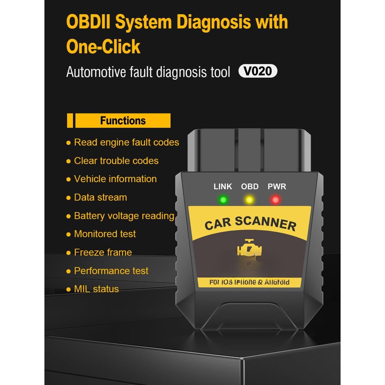 OBD2 Scanner  for  iOS Android OBDII Diagnostic Scan Tool Code Reader Clear Error Code  Performance Test  APP