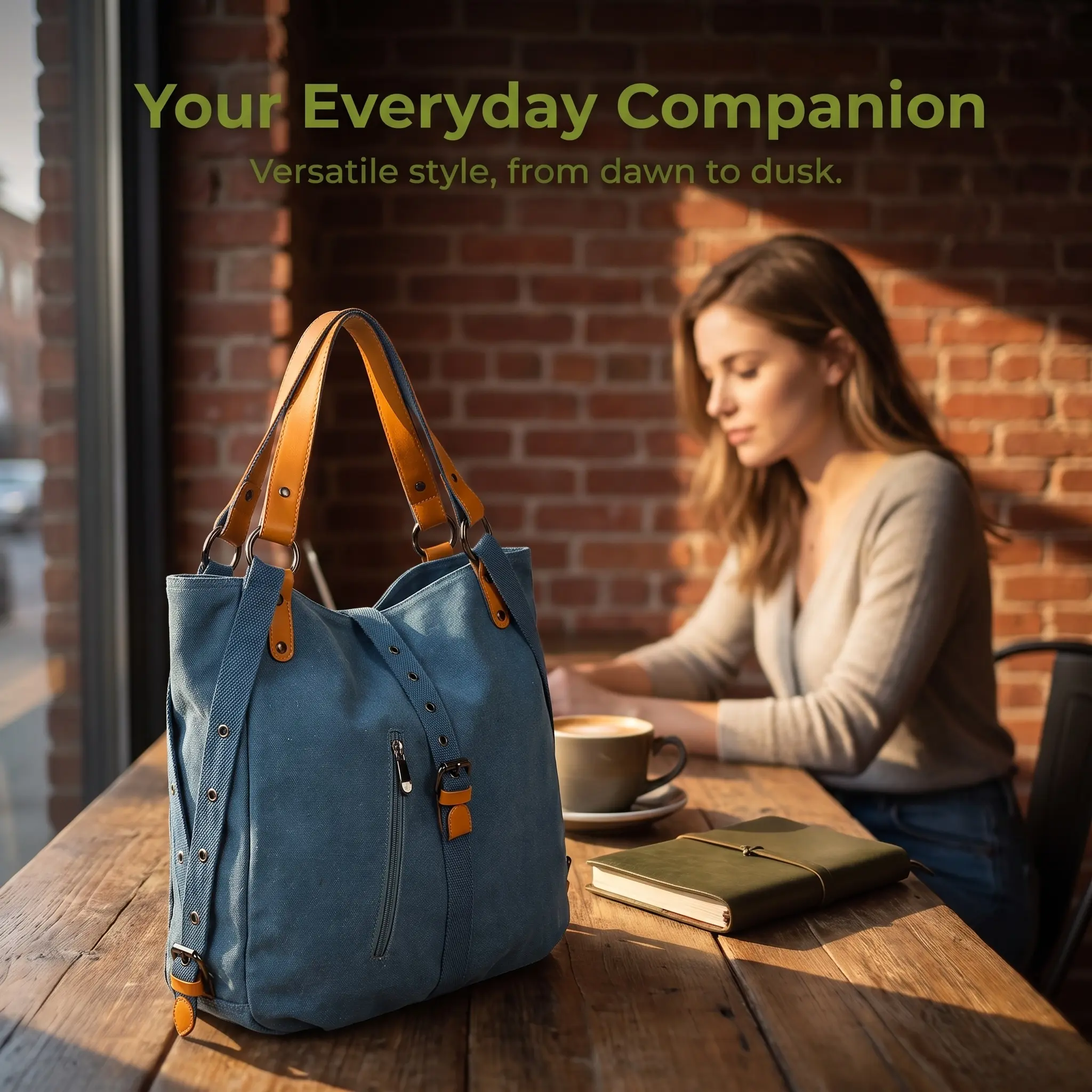 Back-to-School Season | Stylish, spacious canvas backpack-tote hybrid | 3-in-1 design (backpack, shoulder bag, and handbag) | Fits a 13-inch laptop | Minimalist, modern style | Perfect for campus life and daily commuting.