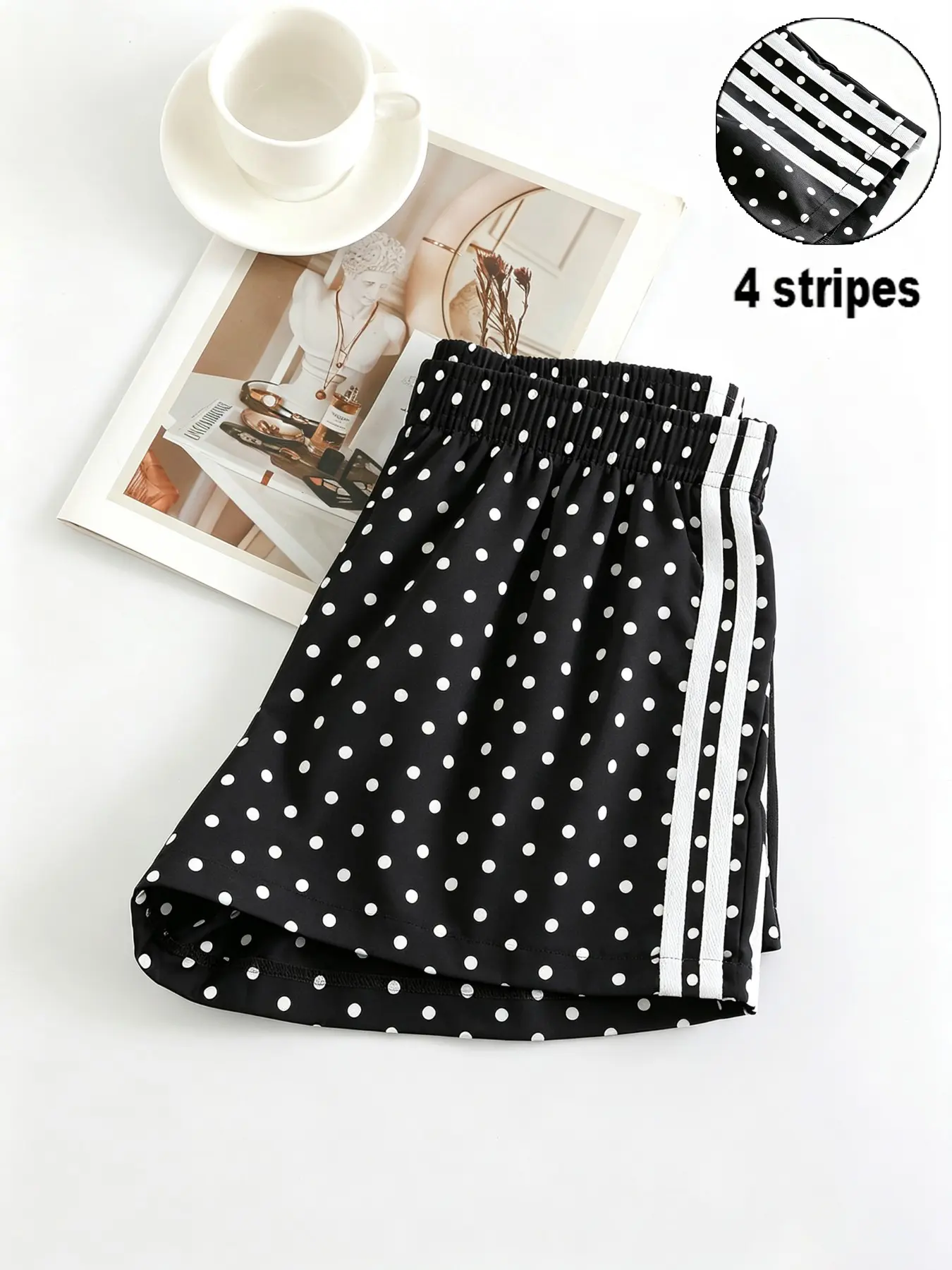 Women's Polka Dot Sport Shorts, Elastic Waist, Striped Design, Breathable Summer Casual Fitness Home Shorts, Loose-Fitting, Short Length, Loose Sporty Shorts, Casual Gym Shorts