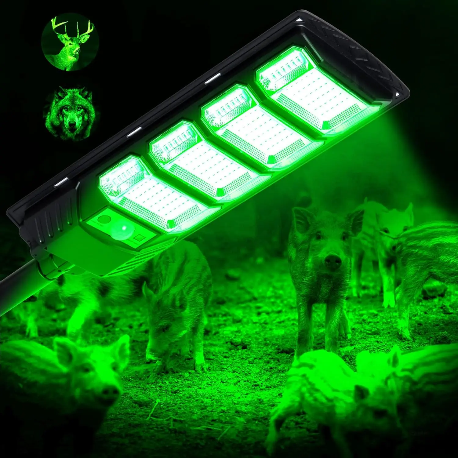 12000LM Green Hog Lights for Night Hunting, Solar Powered Waterproof Hunting Light with Remote Control Motion Sensor for Hogs Deer Coyote Varmint