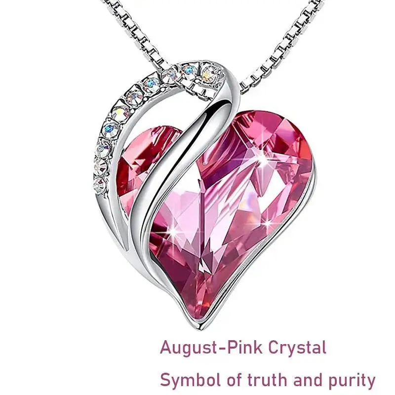 Dainty 12 Month Birthstone Heart Necklace for Women, Crystal Zircon Pendant Jewelry, Personalized Birthstone Necklace, Elegant Gift for Birthday, Anniversary, Valentine’s Day and Daily Wear