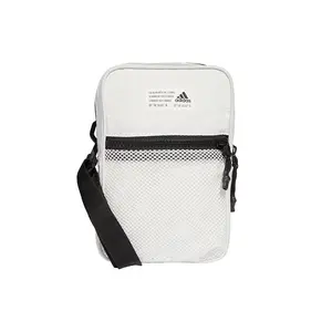 Adidas Sport Fitness Crossbody Bag for Men and Women, Single-Logo Polyester Sling Bag, White