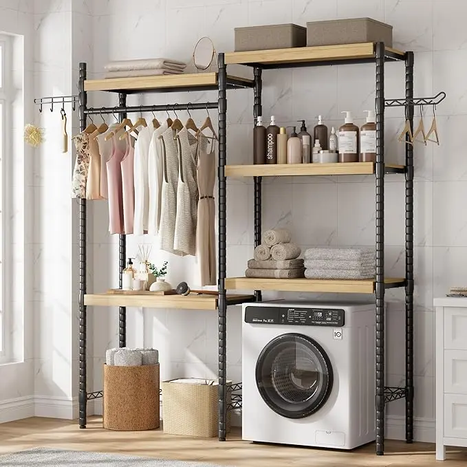 5-Tier Washer-Dryer Storage Shelf with 30-Inch Long Board, Home Organizer Rack for Laundry Room & Bathroom, Space-Saving Home Supply