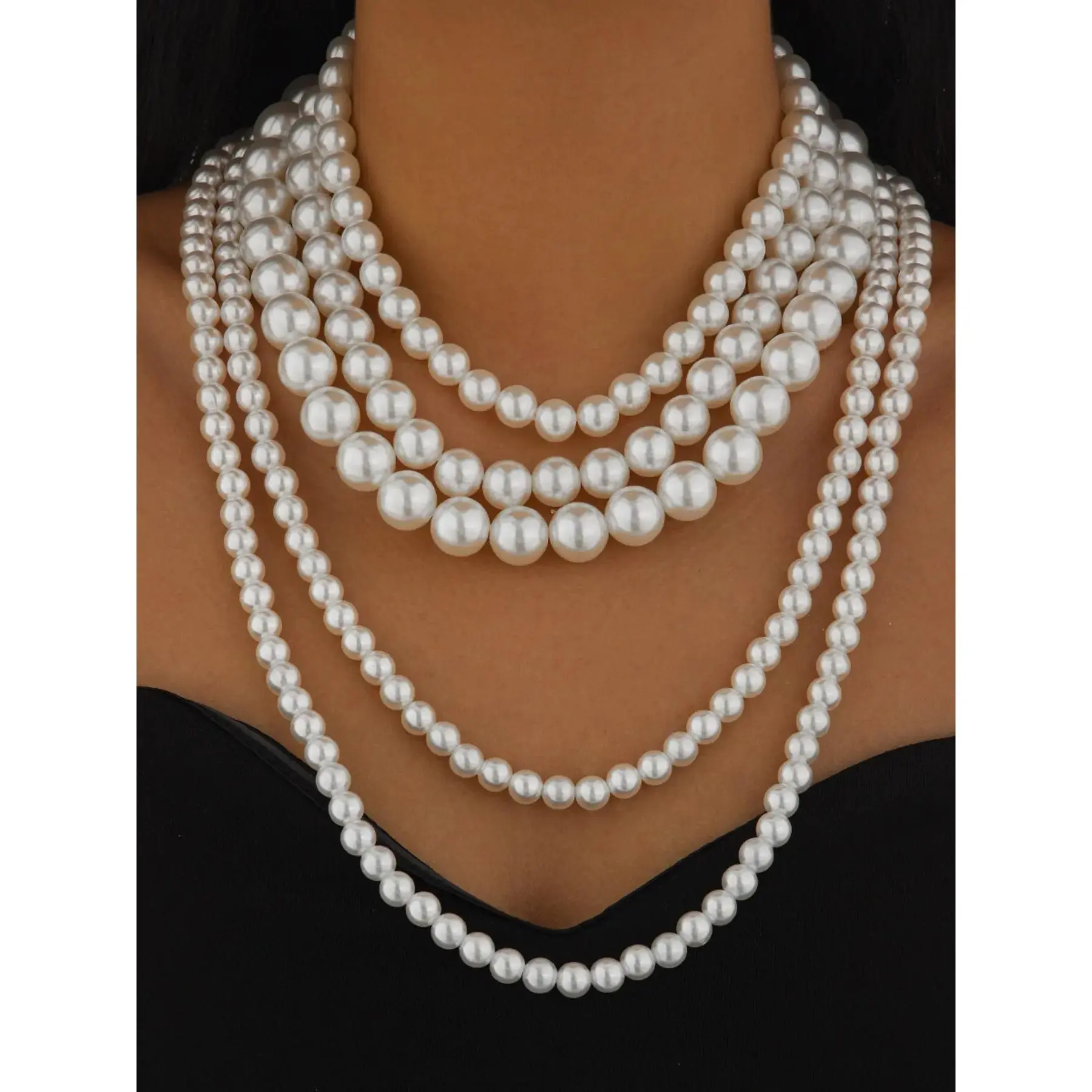 Elegant Multi-Layered Fringe Large Pearl Necklace Set, Daily Party Holiday Jewelry Accessory, Faux Pearls, All Seasons, Fashion Jewelry Party, Birthday Gift Jewelry, Fashion Cool Accessories
