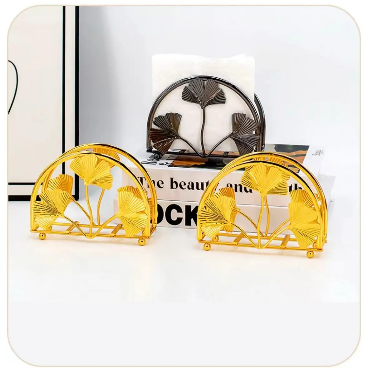 Elegant Napkin Holder, Independent Multi-Functional Paper Towel Box, Leaf Design for Coffee Shop, Hotel, Bar, Home Desk