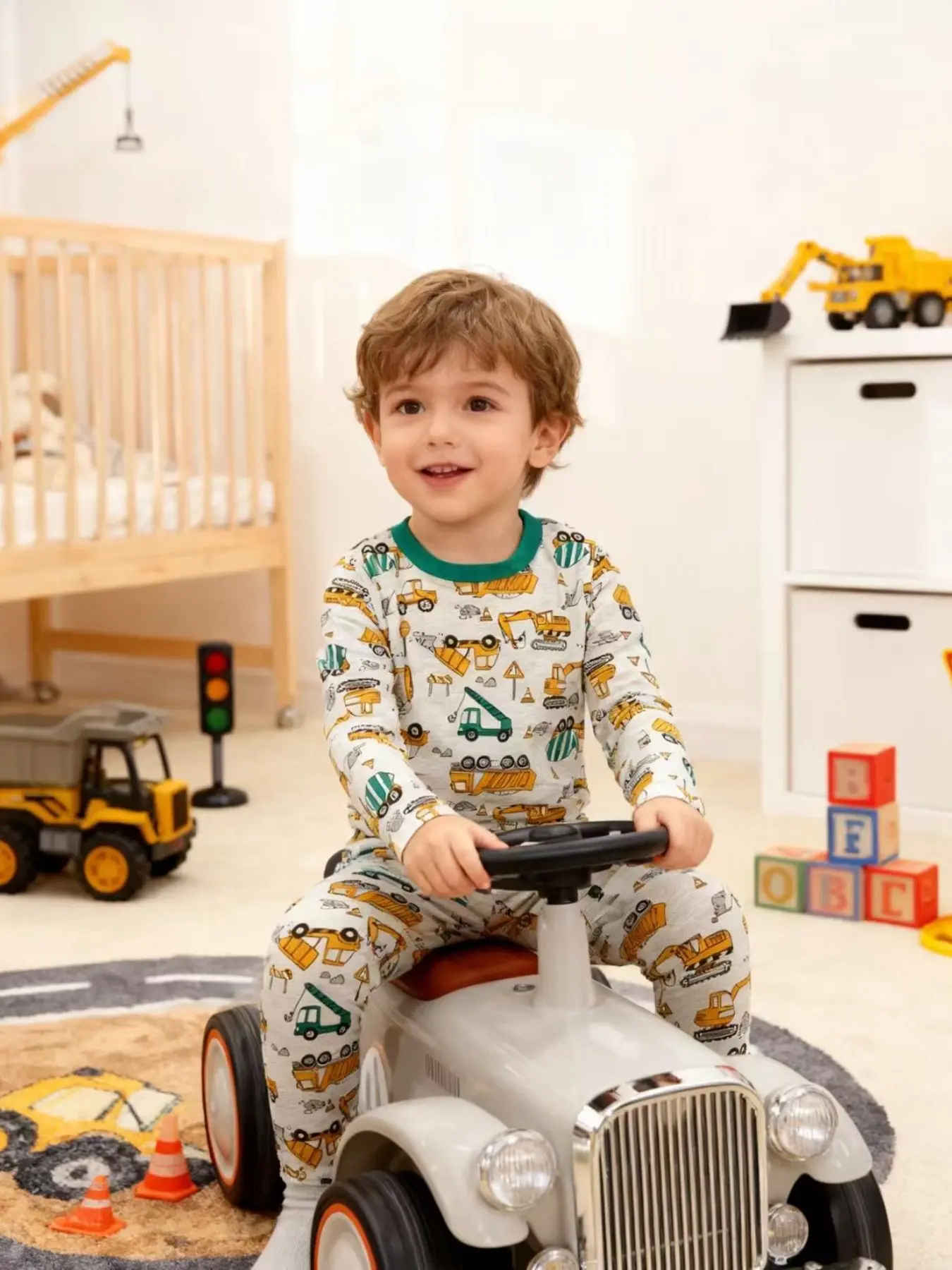 Boys' Long Sleeve Shirt & Pants Set, Cartoon Digger Print, Comfortable Cute Cozy Casual Home Wear for Ages 1-8, Spring Summer Fall, Baby Boy Clothes, Outfits