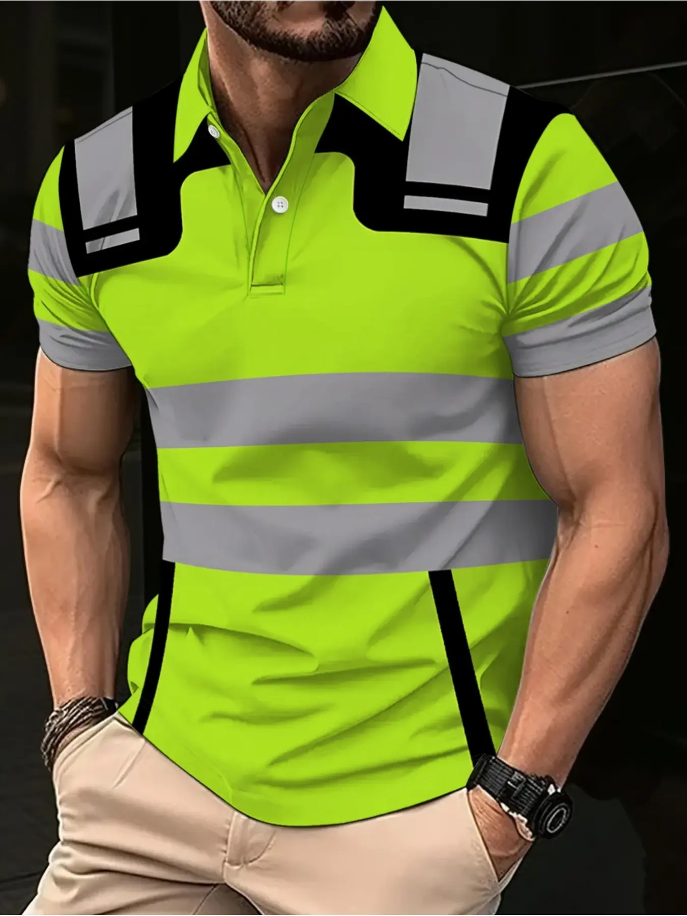 Men's Work Polo Shirt, Summer Polo, Casual Polo Shirts, Safety Jacket, Industrial Workplace Transport Worker Short-Sleeved Workwear, Menswear