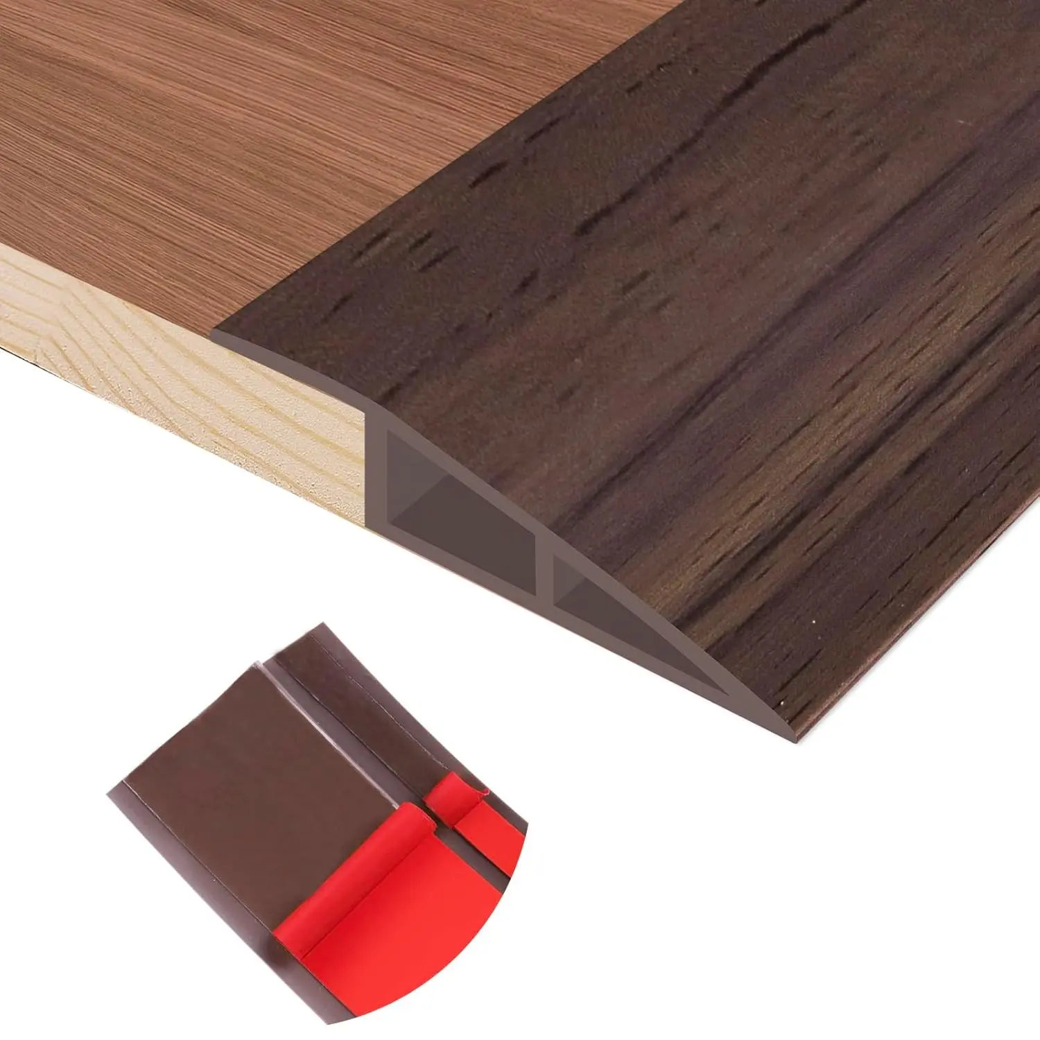 Self Adhesive Vinyl Floor Transition Strip, Rubber Doorway Threshold Reducer for Laminate Floor Carpet Tile, Deep Brown Wood Grain, 1/5" to 2/5" Thick, 3.3Ft LongGift