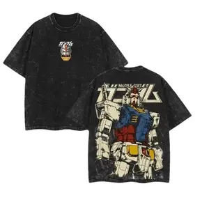 Mobile Suit Gundam Graphic Tee RX-78-2 Unicorn Zaku II Astray Red Frame Barbatos Sinanju Stein Vintage Washed Double Sided Print Heavyweight Cotton Unisex Oversized Tank Top Short Sleeve Casual Streetwear Trendy Apparel For Anime Manga Fans