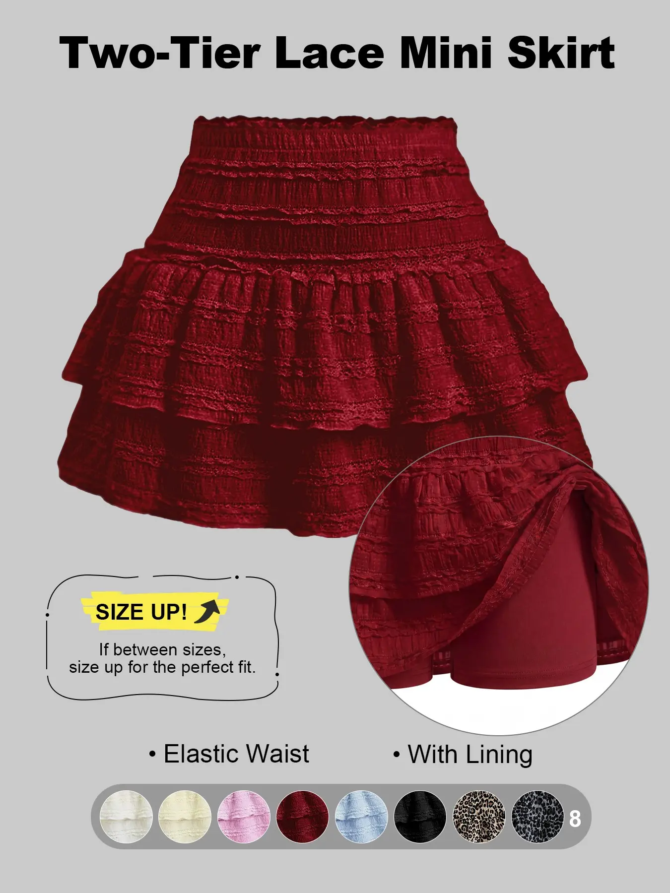 Women's Pleated Ruffled Mini Skirt with Lace High Waist Woven Attached Leggings Gathered Double-Layer Flared Design Comfortable, Soft, Breathable Fabric Short Skirt Suitable for Outdoor Leisure Activities Daily Wear Back to School