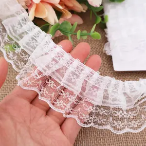 White 2-Layer Pleated Edge Lace Ruffle Trim 1-5/8" x 5yd Lace Ribbon for Crafts
