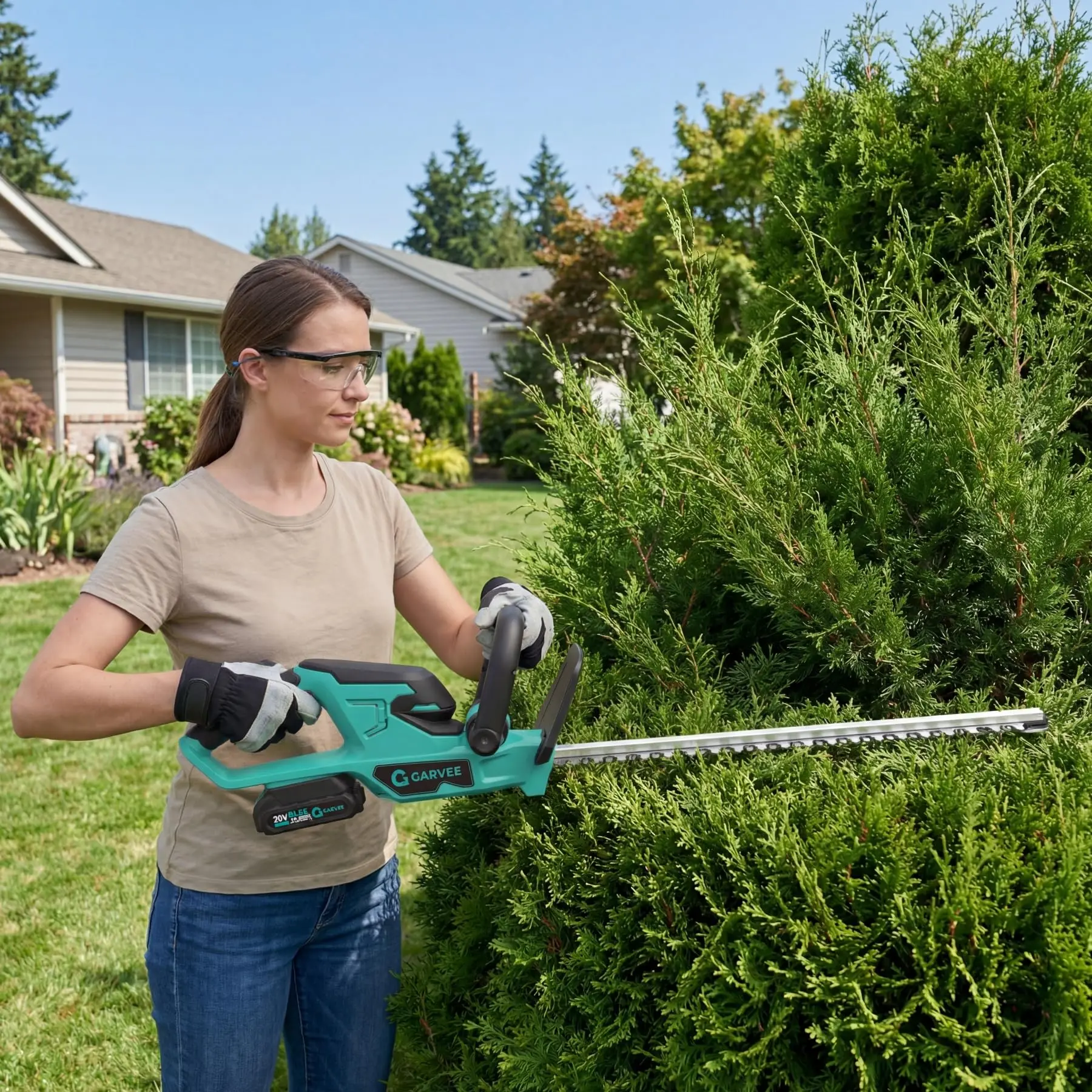 22.4'' Hedge Trimmer Cordless with 2 Pack Battery&Charger,Electric Handheld Bush Clipper with 3000 RPM Brushless Motor, Dual-Action Blades,2/3'' Blade Gap