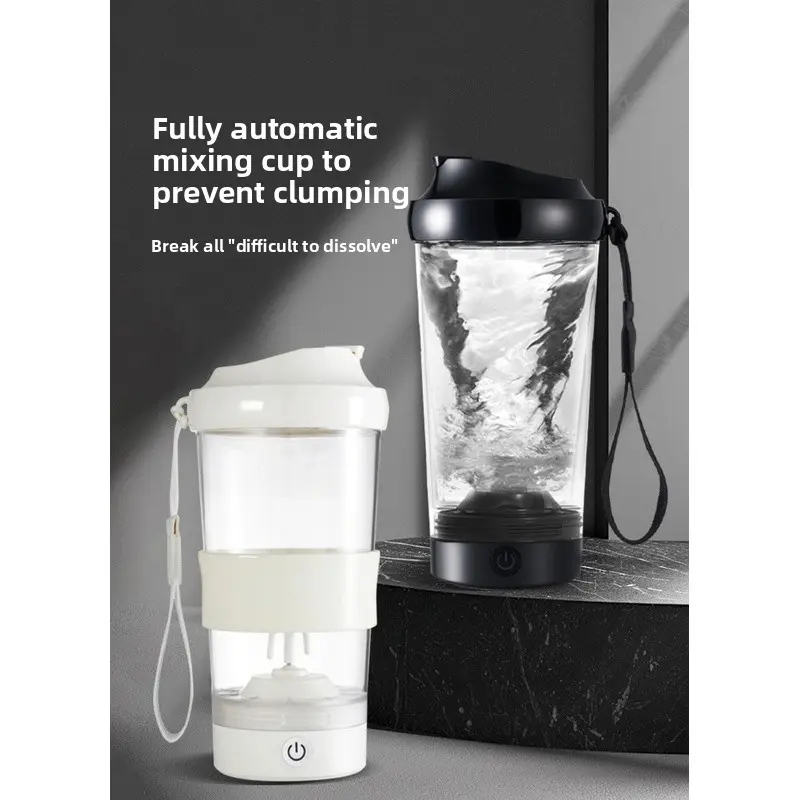Cylindrical 450ml Rechargeable Electric Mixing Shaker Cup - USB-C Rechargeable, Leak-Proof, 1-Touch Operation, Easy-to-Clean, Durable BPA-Free PP/PE Plastic, Clump-Free Powder Mix Sports Water Bottle for Fitness Users, Pp Plastic, Usb-C Charge