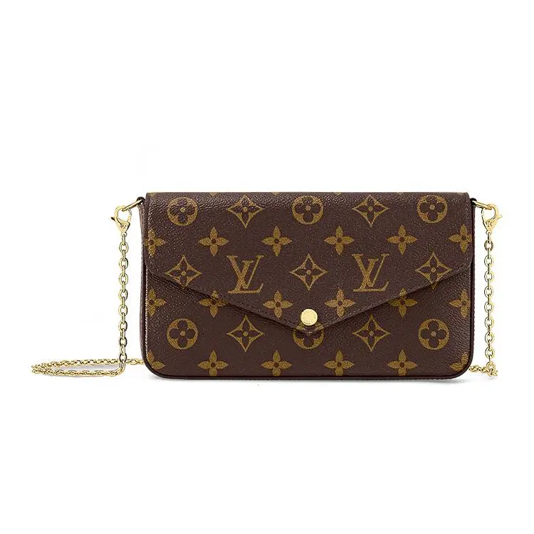 Louis Vuitton Pochette Felicie Triple-Use Monogram Coated Canvas and Leather Chain Bag for Women, Brown