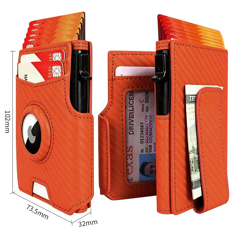 Miyozi ultra-thin magnetic flip metal pop-up card holder, compatible with air tag trackers, RFID wallet with wallet and 10 card slots, lightweight daily card storage, packaged in men's and women's holiday gift boxes