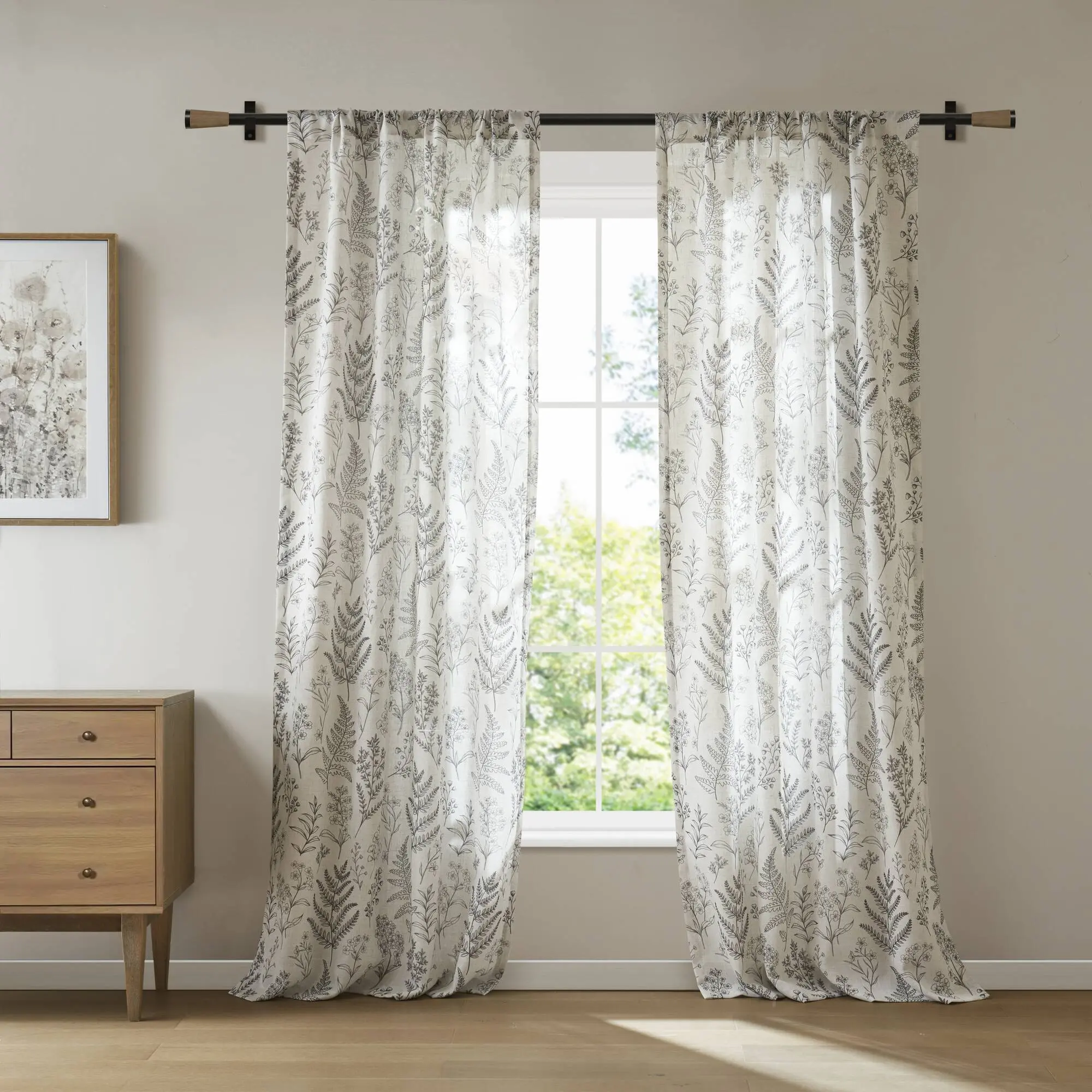 Nokaa 42x84 Inch Aria Window Panel Charcoal Curtain Drape for Living Room Bedroom, Light Filtering Sheer Voile Rod Pocket Window Treatment, Single Panel, 42W x 84L, Modern Home Decor