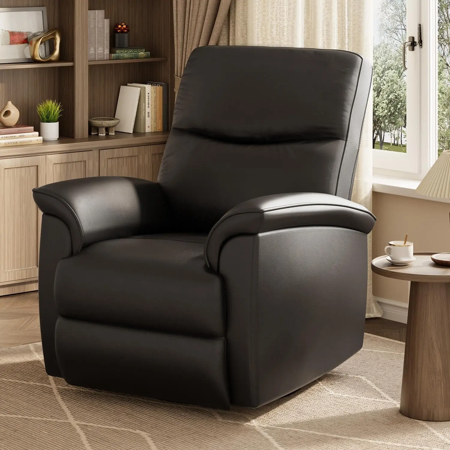 Power Recliner Chair for Living Room – PU Leather Electric Armchair with USB Charging, Oversized Armrest, 350 lb Capacity – Single Lazy Sofa – Brown or Dark Red