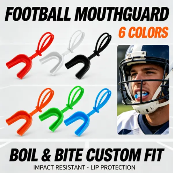 Boil-and-Bite Sports Mouth Guard with Strap, Heat-Moldable Impact-Resistant Lip Protection Mouthpiece for Football, Boxing & Martial Arts, Mouth Guard Boxing